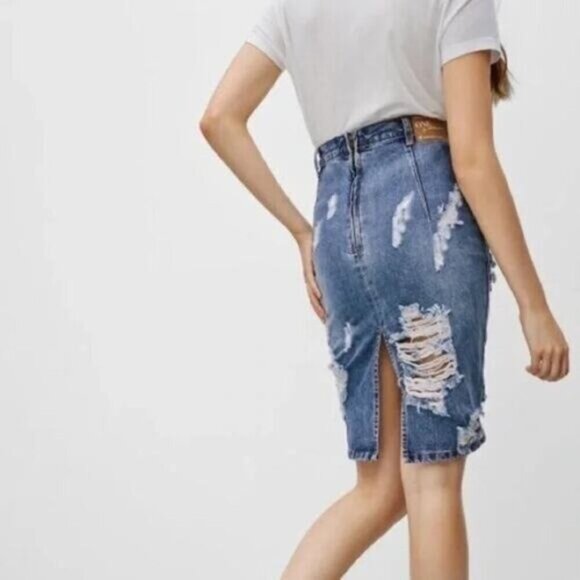 One Teaspoon Freelove Distressed Denim Skirt Womens Size 25 Blue - Picture 3 of 8